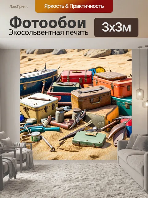 Фотообои старинные рыболовные ящики с различными инструментами и принадлежностями