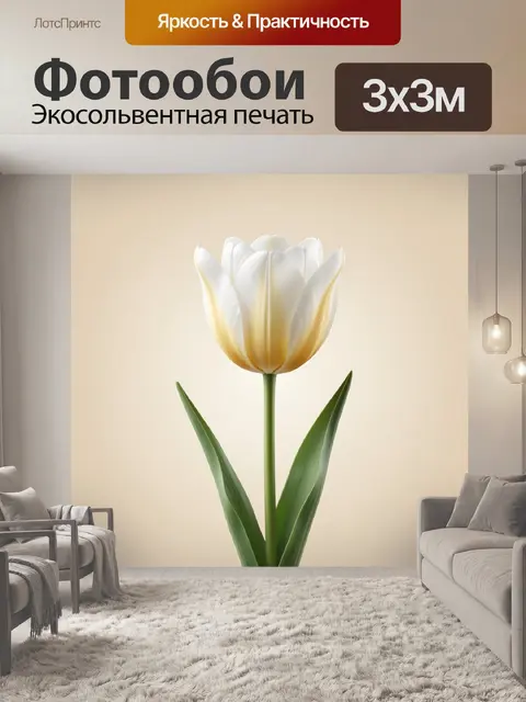 Фотообои Белый тюльпан на бежевом фоне