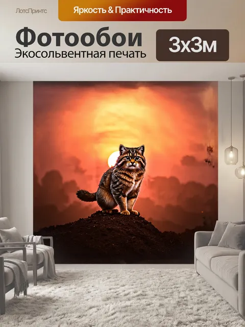 Фотообои зверь, суровый, но грациозный манул, наслаждается закатом, сидя на высоком холме