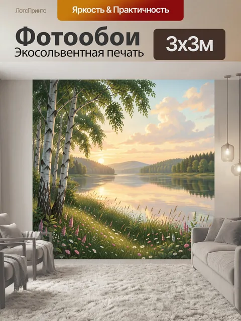 Фотообои Берег озера в лучах заката