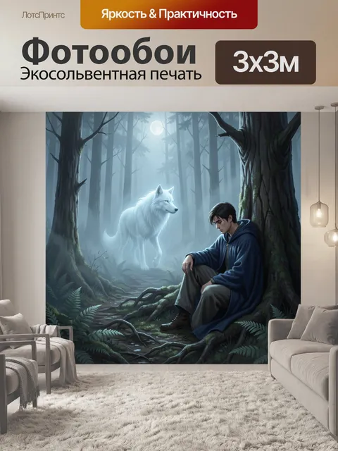 Фотообои Лунная чаща с белым волком