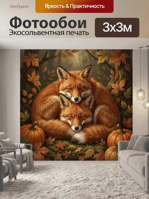 Фотообои Две спящие лисы в лесу