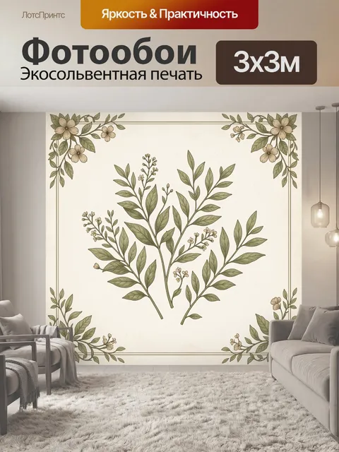 Фотообои Ветви с цветами и листьями