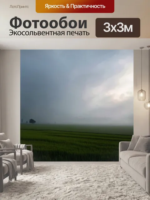 Фотообои поле, затянутый утренним туманом, создающим таинственную атмосферу
