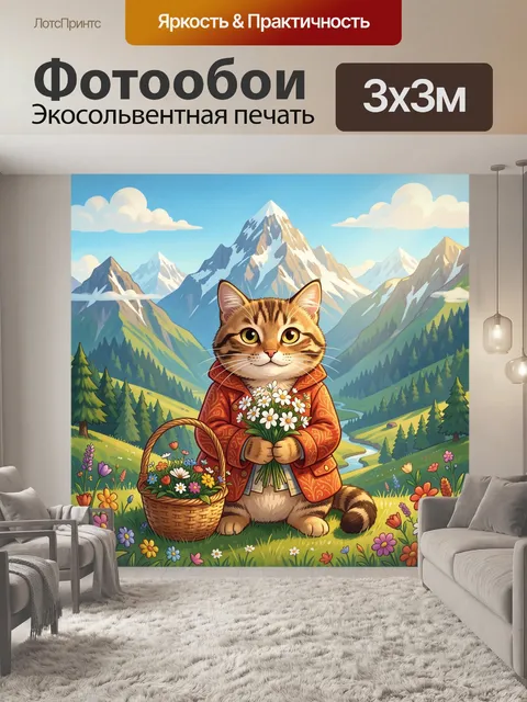 Фотообои Кот с букетом в горах