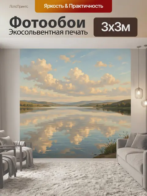 Фотообои Озеро с облаками и отражением