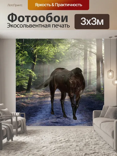 Фотообои Лошадь в Туманном лесу