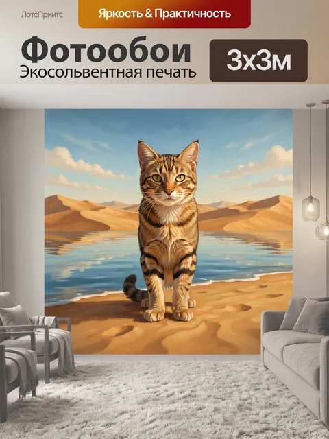 Фотообои Полевой кот на берегу озера