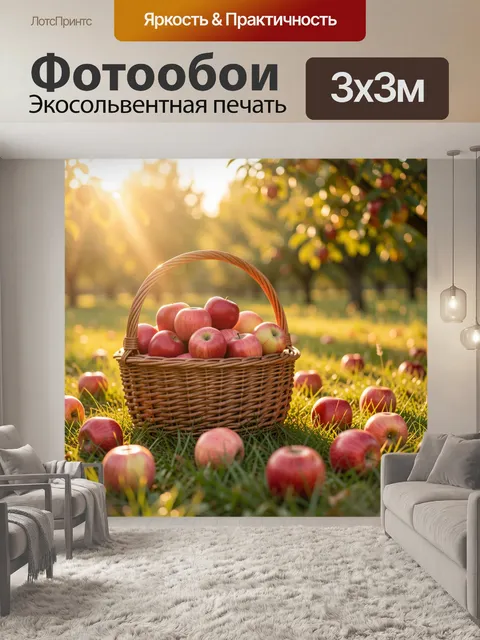 Фотообои Корзина яблок в саду