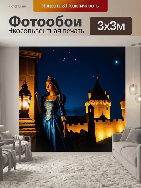 Фотообои замок ночью, принцесса с фонариком исследует
