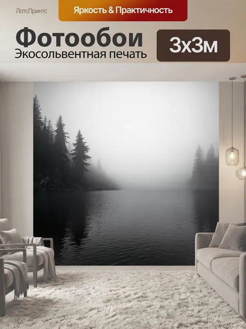 Фотообои туман в стиле черно-белый, забытое озеро с молочным туманом, создающим чарующий эффект
