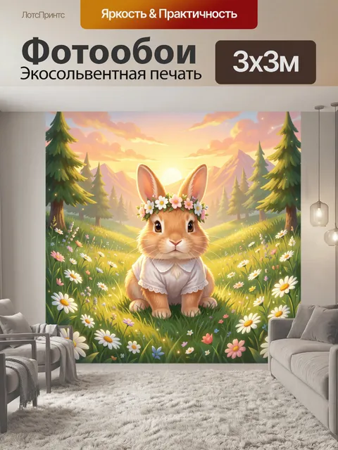 Фотообои Кролик в цветочном венке