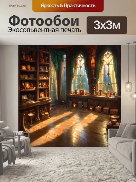 Фотообои уютная студия в хогвартсе заполненная магическими артефактами, где каждый предмет имеет свою историю