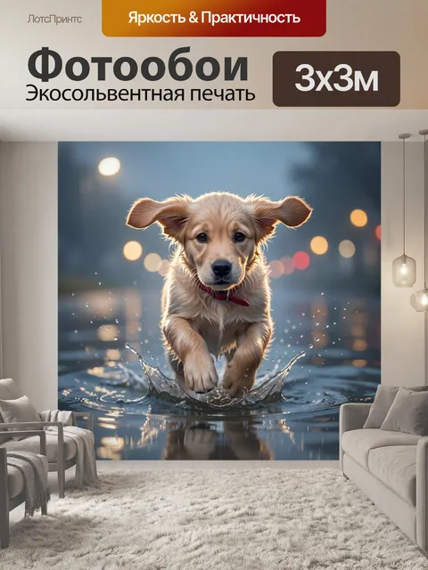Фотообои Щенок золотистого ретривера в прыжке