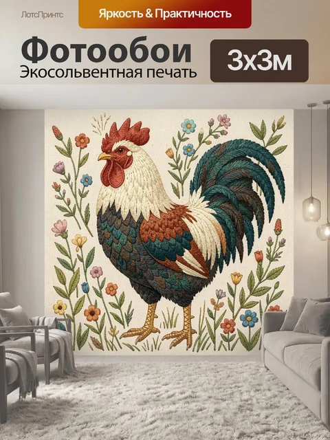 Фотообои Петух среди полевых цветов