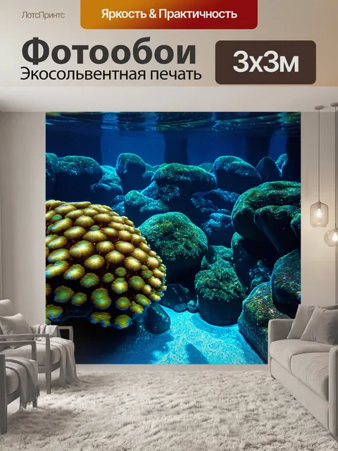Фотообои камень, на которых запечатлен подводный мир, в котором видны яркие кораллы и каменные рифы