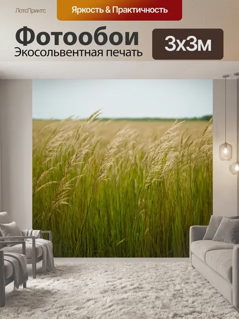 Фотообои поле, где в воздухе витает шорох, когда ветер нежно касается высоких трав, создавая музику природы