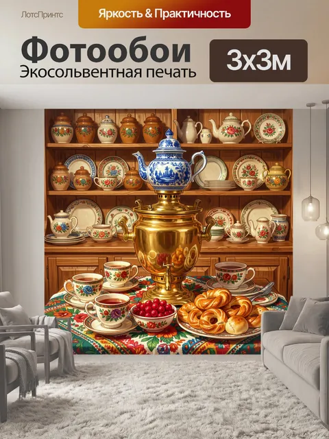 Фотообои Русский самовар и чайный сервиз