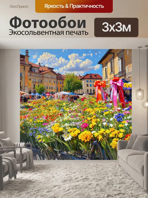 Фотообои летняя феерия цветов на фестивале мэрцишора в румынском городке