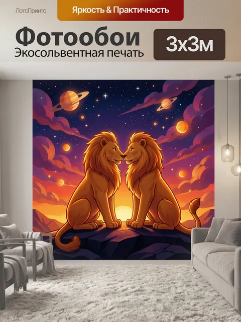 Фотообои Львы на фоне космического заката