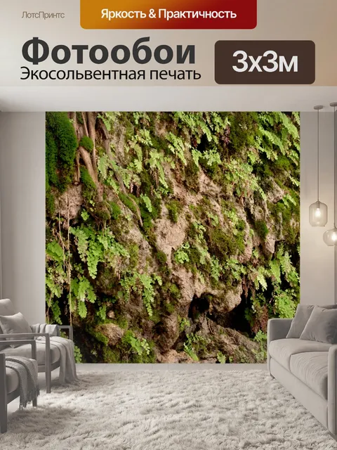 Фотообои Девичьи папоротники на утесе водопада