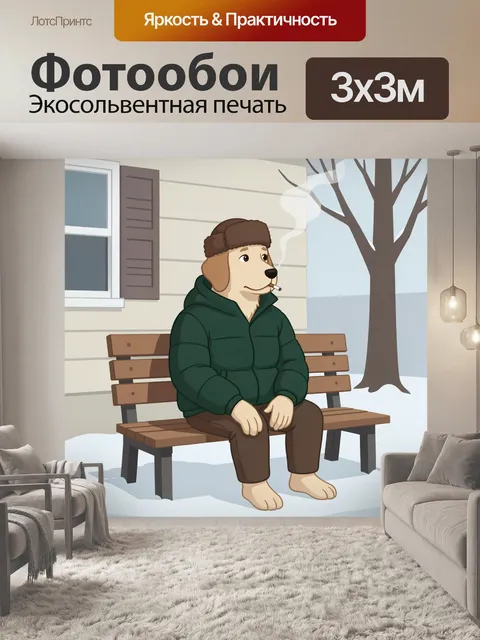 Фотообои Собака на скамейке зимой