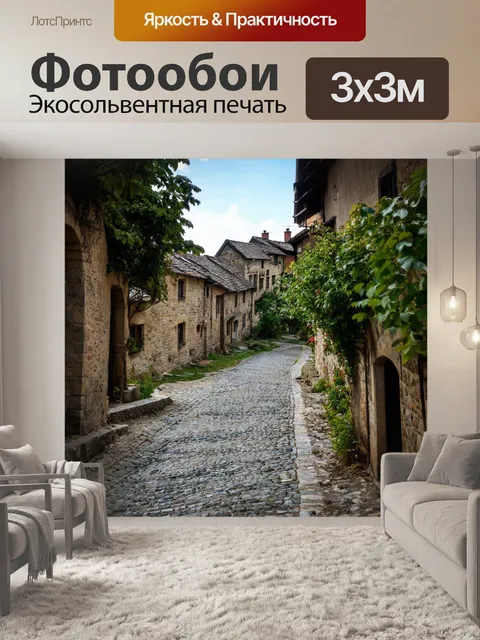 Фотообои переход по старинной каменной дорожке в деревню