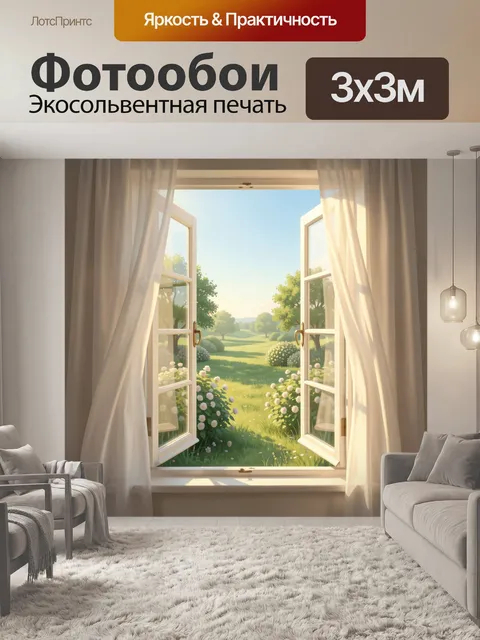 Фотообои Открытое окно с видом на луг