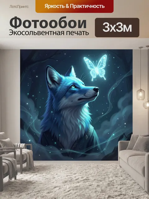 Фотообои Светящаяся лиса и бабочка