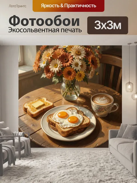 Фотообои Завтрак с ромашками у окна