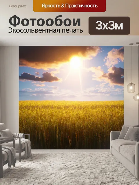 Фотообои поле, пропитанное солнечными лучами и облаками, которые отражают множество цветов