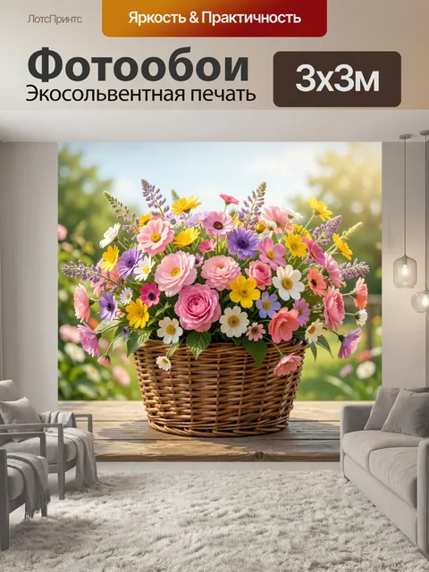 Фотообои Яркая цветочная композиция в корзине