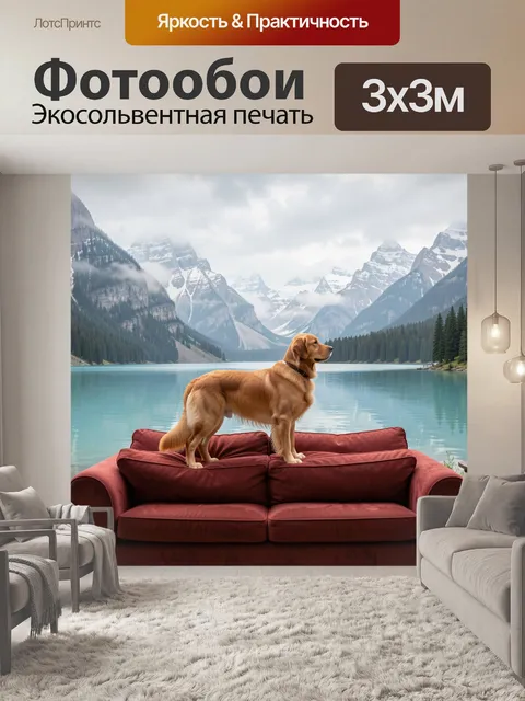 Фотообои Собака на диване у озера