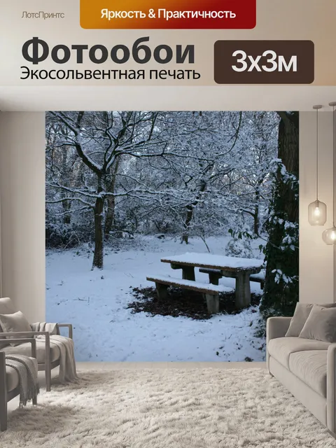 Фотообои Пикник скамейке в снегу