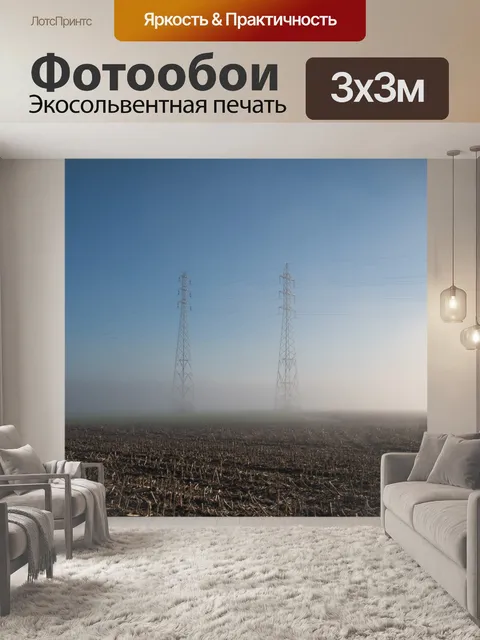 Фотообои Пейзаж, туман, столбы ЛЭП