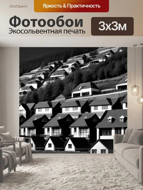 Фотообои пейзаж с домами чернобелый