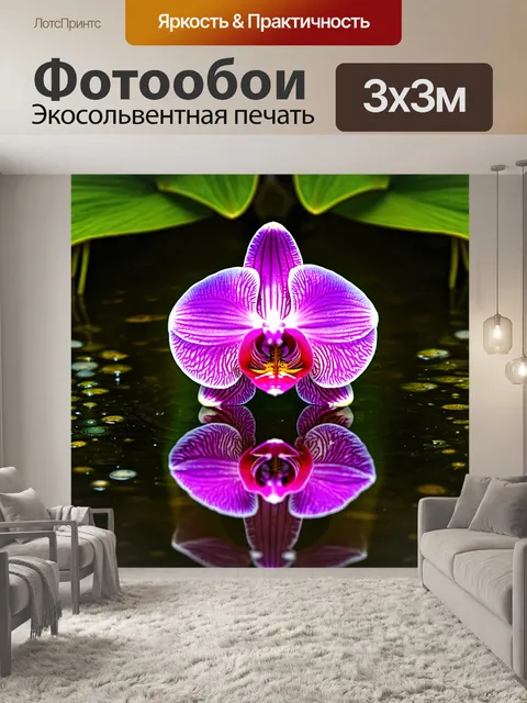 Фотообои орхидея, отражающаяся в воде, создавая симметрию
