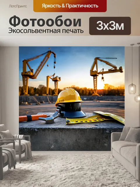 Фотообои на переднем плане находится строительная каска