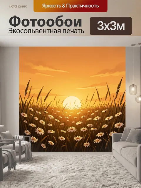 Фотообои Поле ромашек на закате