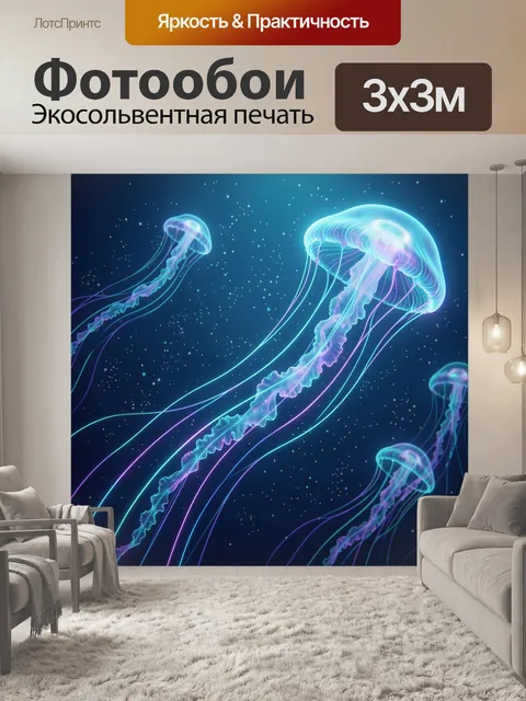 Фотообои Светящиеся медузы в глубине океана