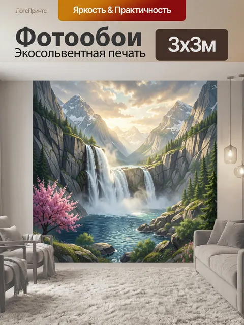 Фотообои Величественная горная долина с водопадами