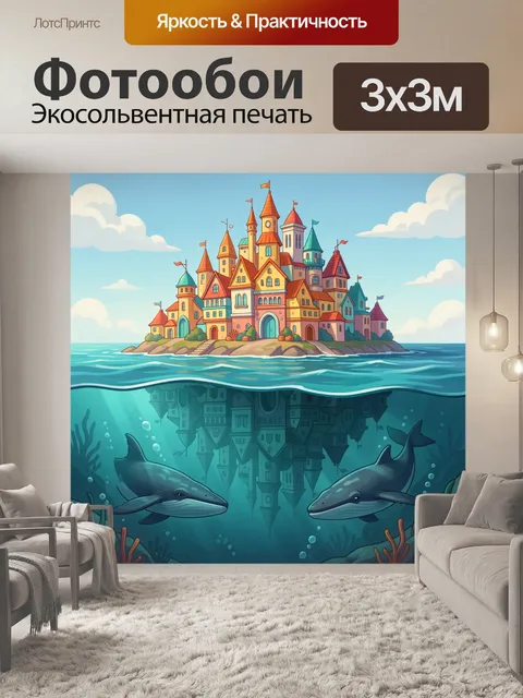 Фотообои Подводный город с дельфинами