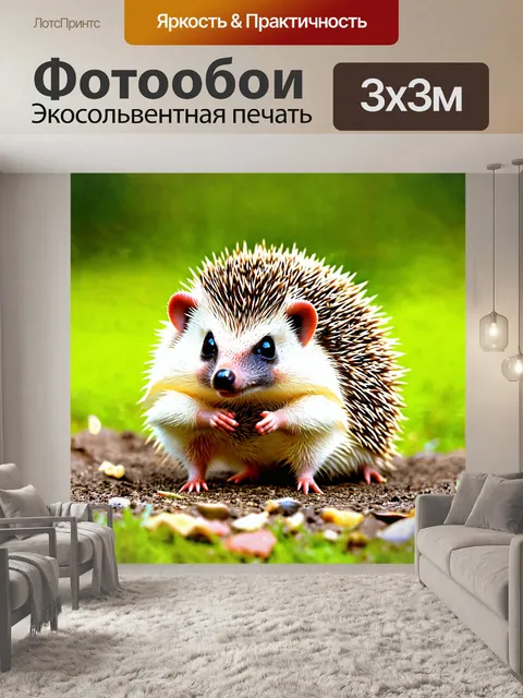 Фотообои ежик, выполняющий упражнения на свежем воздухе, стиль наивного искусства с простыми формами и яркими цветами