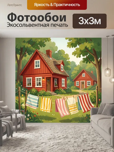 Фотообои Красные домики в лесу