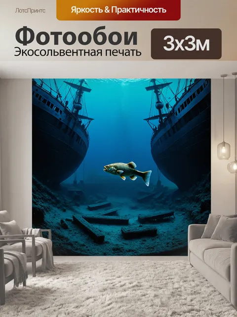 Фотообои подводная вечерняя сцена с рыбой