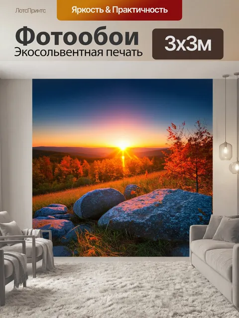 Фотообои закат над рудными горами, когда осенние цвета жестоко контрастируют с глубоким синим небом