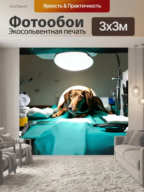 Фотообои в центре композиции находится собака