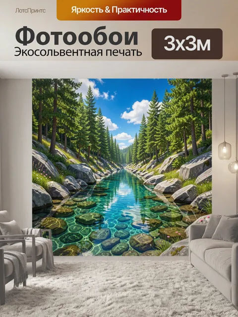 Фотообои Лесной ручей среди сосен