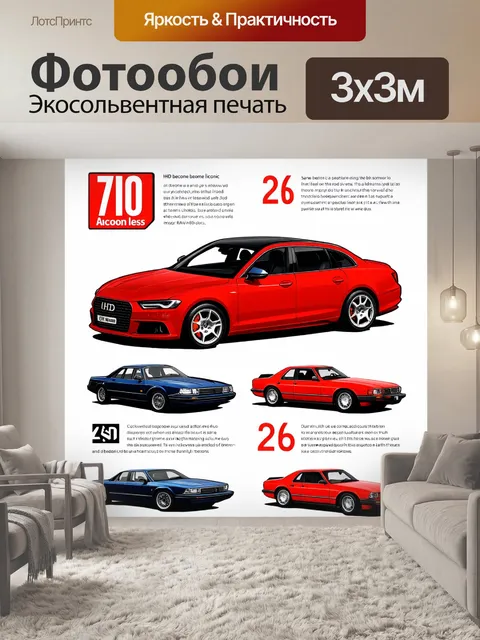Фотообои машина в стиле инфографический рисунок с изображениями автомобилей, которые стали культовыми