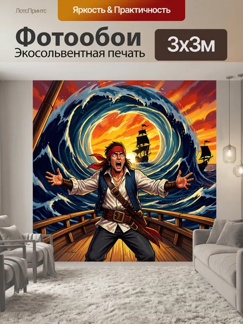 Фотообои Пират на палубе среди шторма